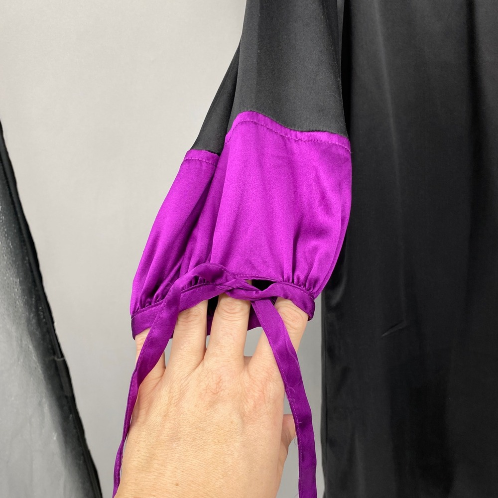Kathryn Conover Satin Puff Sleeve Shift Dress Womens Size 8 Black Purple Mini - Picture 4 of 16